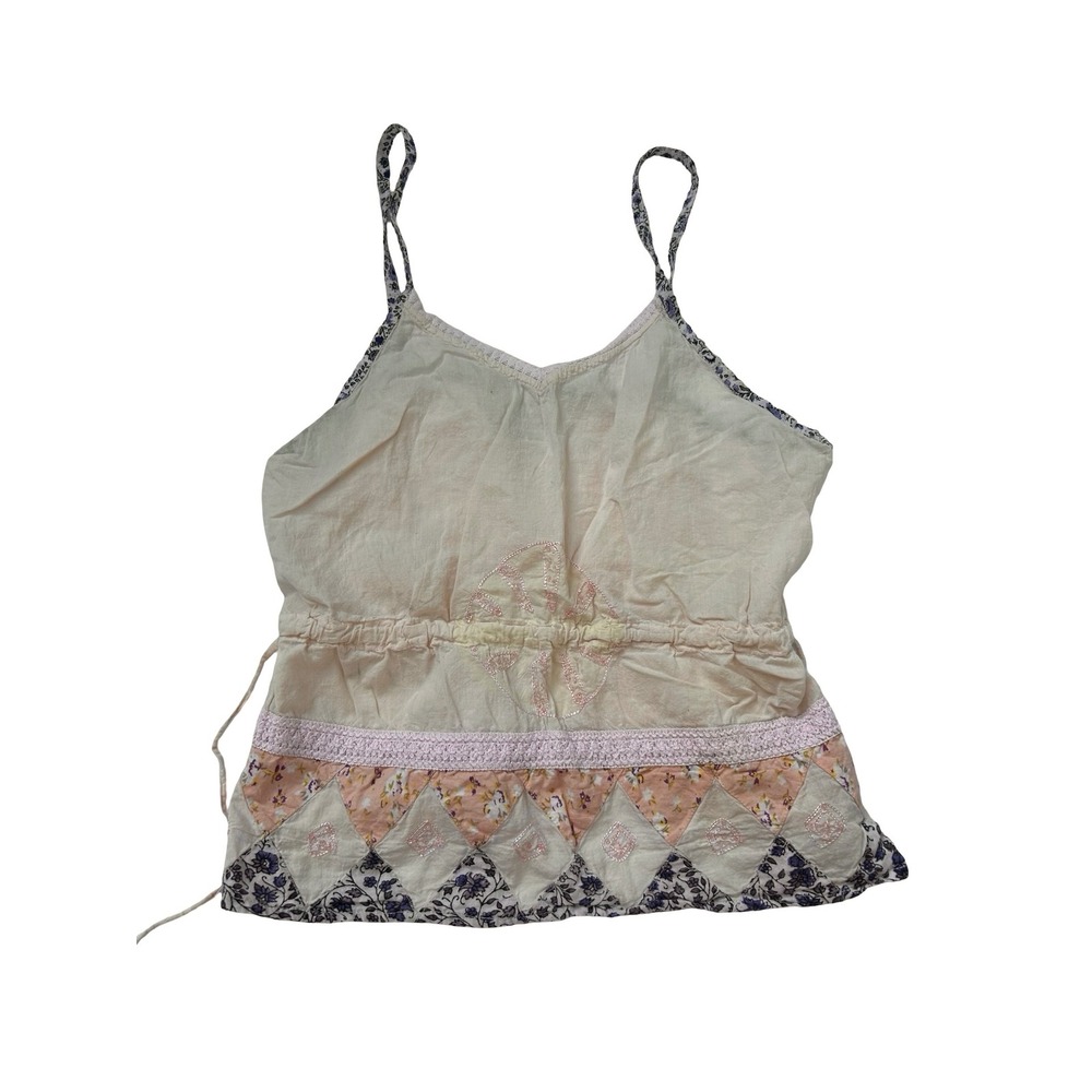Cute Options Vintage Cotton Patchwork Cami Top Pink Floral Boho Embroidery Large
